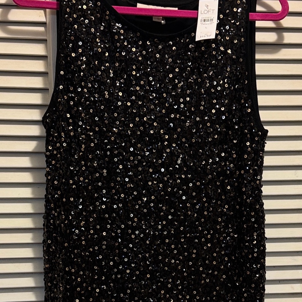 LOFT Black & Gold Sequin Tank Top ~ Large